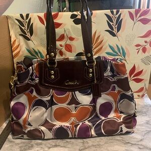 Coach Brown and Orange Shoulder Bag with Signature Design